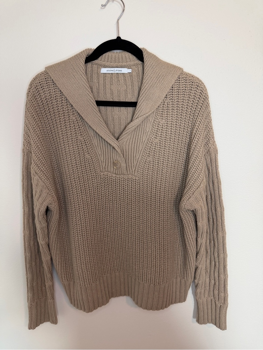NWOT Stitches & Stripes Taupe Shawl Collar Knit Pullover